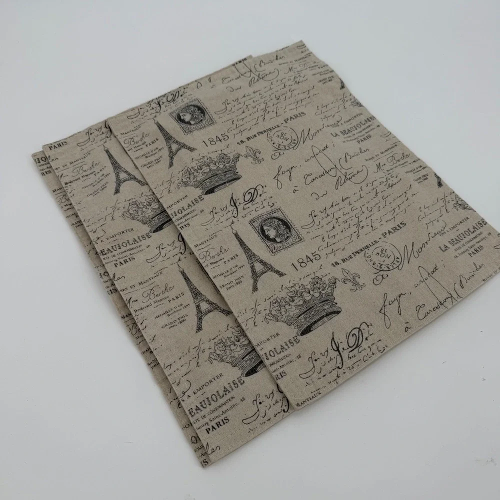 French Paris Eiffel Tower Script Linen Blend Placemats Set of 3 Beige Black